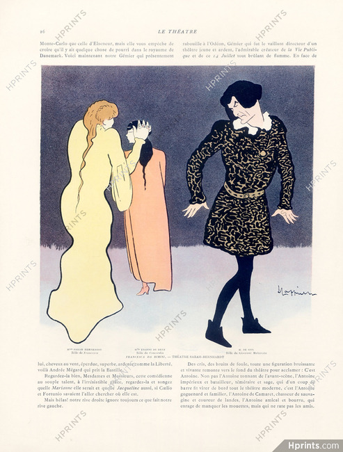 Leonetto Cappiello 1903 Sarah Bernhardt, Yvonne De Bray, M. de Max, Caricature "Francesca da Rimini"