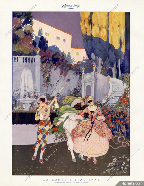Umberto Brunelleschi 1912 La Comédie Italienne, Harlequin, masquerade ball