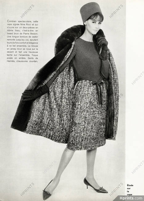 Nina Ricci 1962 Cape, Gants Hermès, Photo Pottier