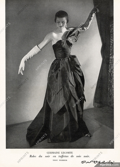 Germaine Lecomte 1950 Robe du soir en taffetas de soie noir, Evening Gown