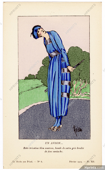 Fried 1919 Tricotine Blue Dress, Pochoir