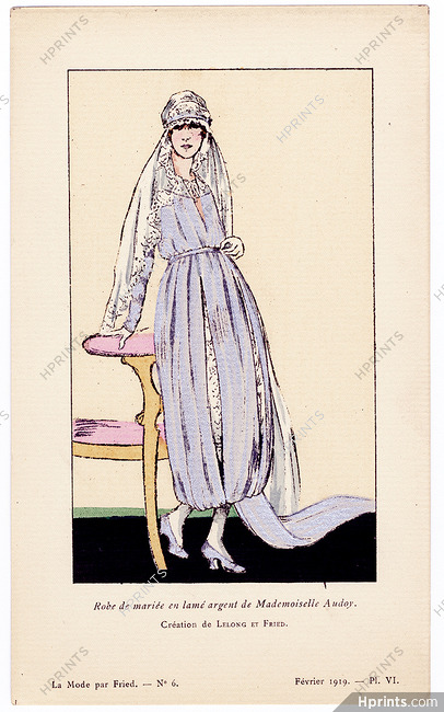 Fried 1919 Wedding Dress, Lucien Lelong, Miss Audoy, Pochoir