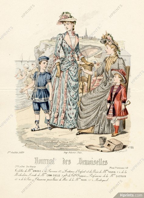 Journal des Demoiselles 1889 N°4736 Toilettes Mme Gradoz, Costumes d'Enfant et de Bain Mme Taskin, Esnault, Deferneville