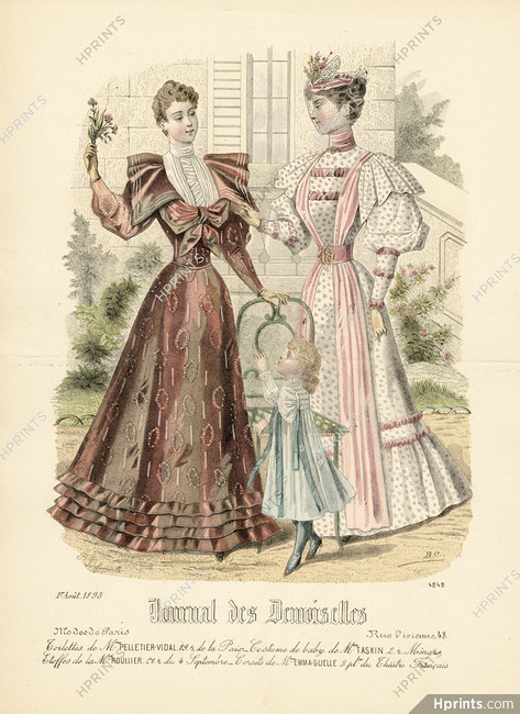 Journal des Demoiselles 1893 N°4949 Pelletier-Vidaln, Costume de baby Taskin, P. Deferneville, B.C. hand colored fashion plate