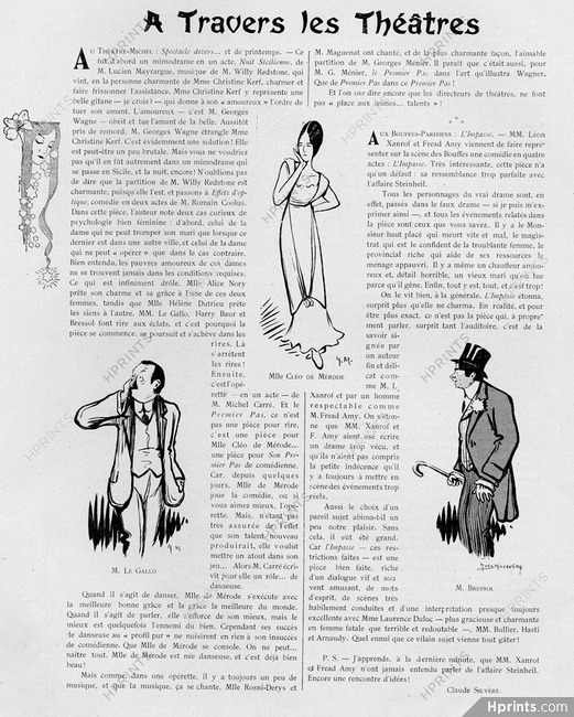 Cléo de Mérode 1909 "Le premier pas" Michel Carré, Théâtre-Michel, Yves Marevéry, Caricature, Texte Claude Silvère