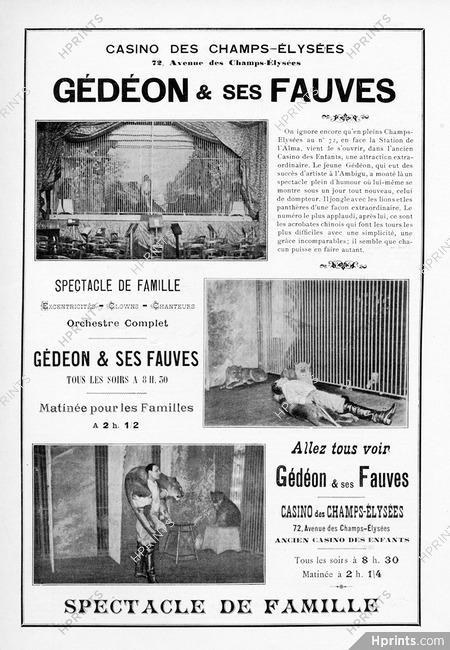 Casino des Champs Elysées 1904 Gédéon & ses Fauves, Circus, Lions