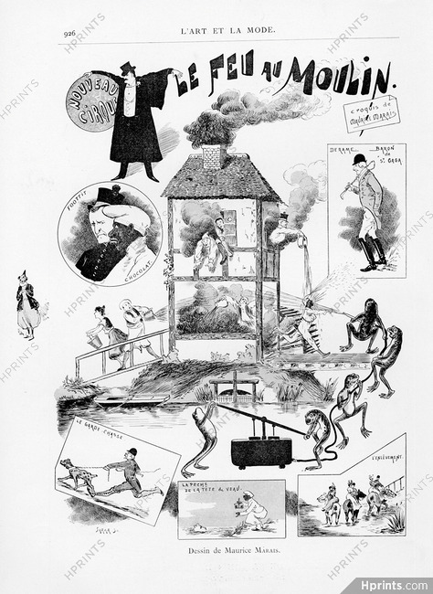 Nouveau Cirque 1896 "Le Feu au Moulin", Foottit & Chocolat, Clowns, croquis Maurice Marais