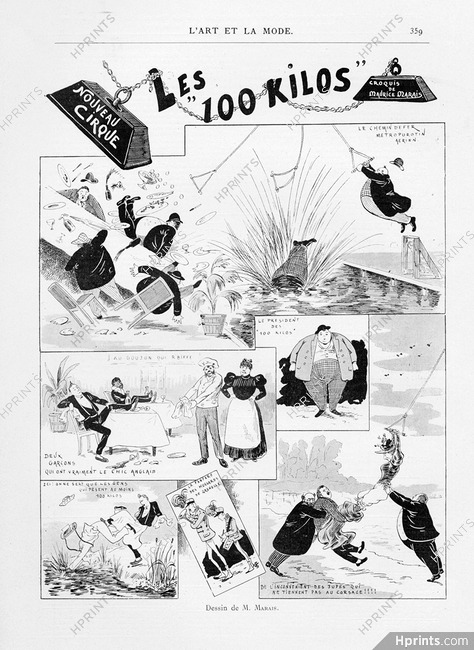 Nouveau Cirque 1897 "Les 100 Kilos", Foottit & Chocolat Clowns, croquis Maurice Marais