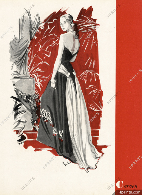Carven 1947 André Delfau, Evening Dress