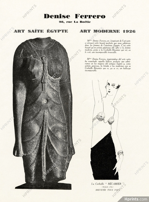 Denise Ferrero 1926 Art Saïte Egypt, La Corbeille "Récamier", Brassiere, Dartey