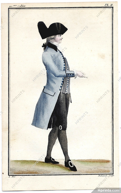 Cabinet des Modes 1 Septembre 1786, 20° cahier, planche II, Homme en habit gris