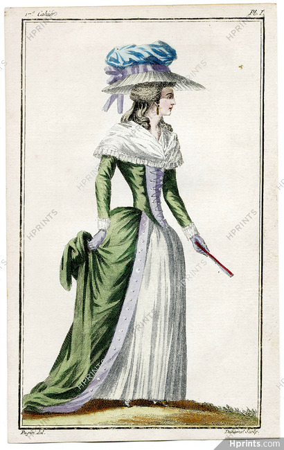 Cabinet des Modes 15 Juillet 1786, 17° cahier, planche I, Femme en robe verte