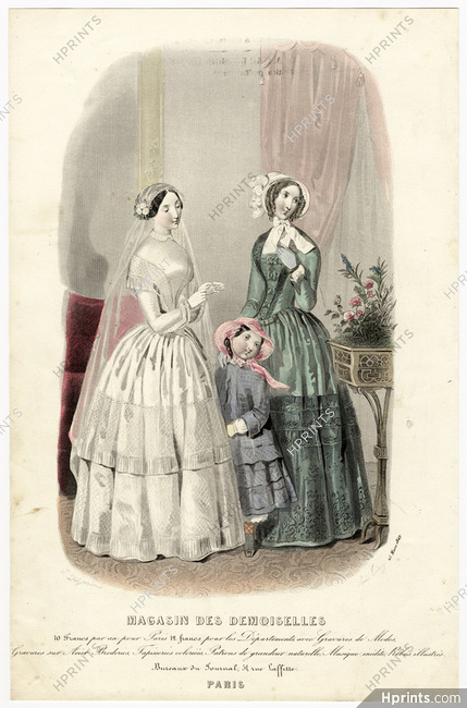 Magasin des Demoiselles 25 Mars 1849, Anaïs Toudouze, Toilettes de mariée, de dame (corsage à la Dubarry), d'enfant