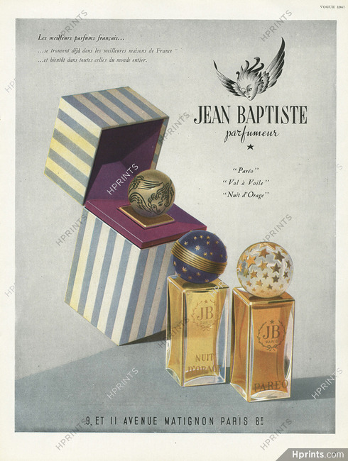Jean Baptiste (Perfumes) 1947 Paréo, Vol à Voile, Nuit d'Orage