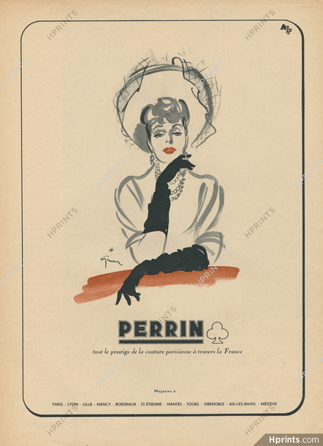 Perrin (Gloves) 1945 René Gruau (L) — Advertisement