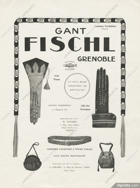 Fischl (Gloves) 1923 Fashion Goods, Belt, Handbag