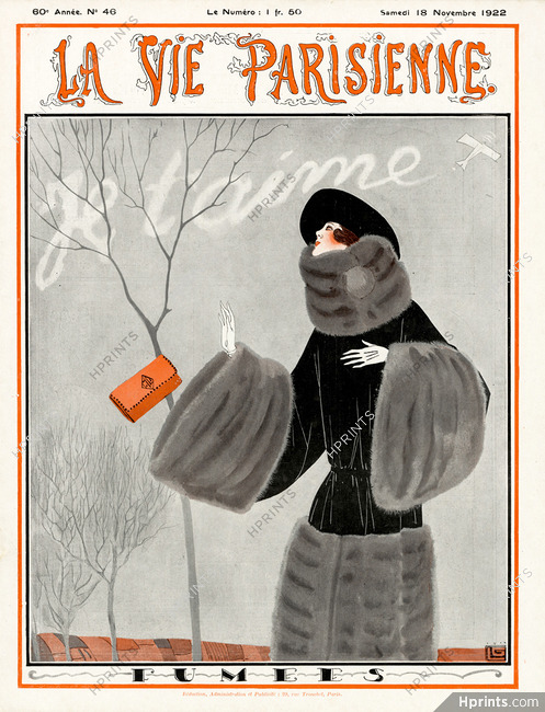 Georges Léonnec 1922 "Fumées, Je t'aime" Elegante, Fur Coat, Muff