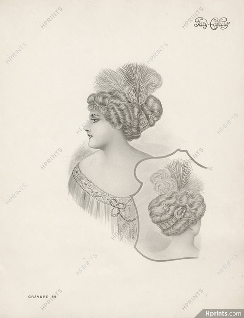 Paris-Coiffures (Hairstyle) 1911 Westfield, Wig, Combs, Feathers