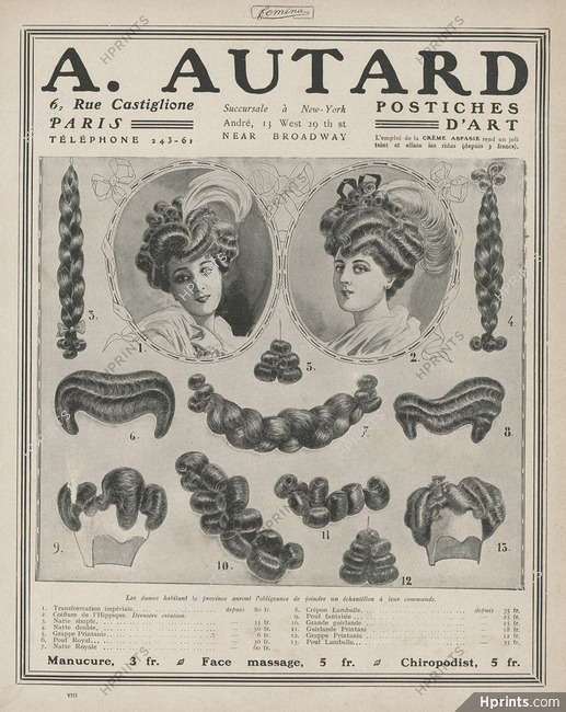 Autard (Hairstyle) 1908 Hairpieces, Postiches