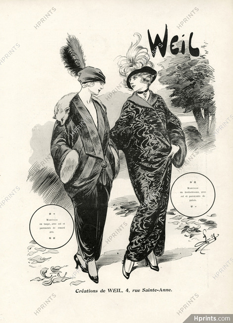 Weil (Fur Clothing) 1913 Fashion Illustration, Fur Coats