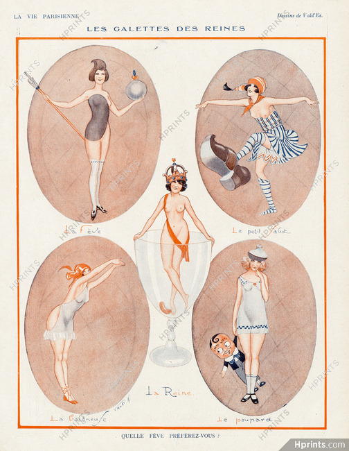 Vald'Es 1924 "Les Galettes des Reines" La Fève, La Reine, Le Sabot, La Baigneuse, Le Poupard