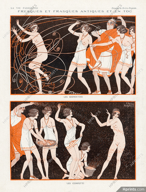 Kuhn-Régnier 1924 Serpentins et Confetti, Sexy Girl nude, Topless