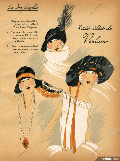 1922 Les Idées Nouvelles de la Mode - Très Parisien, Verlaine, Millinery, Velvet Beret