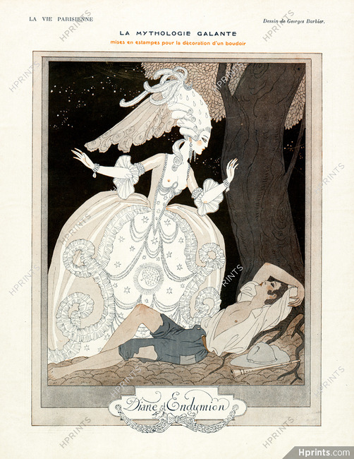 George Barbier 1923 Mythologie Galante, Diane et Endymion, Art Déco