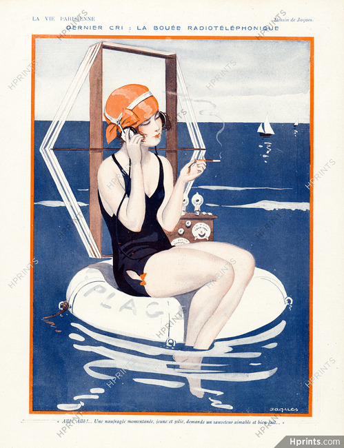 Jaques 1923 La Bouée Radiotéléphonique, Bathing Beauty Smoking