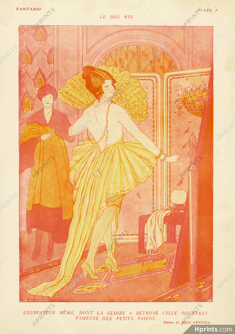 Le Dos Roi, 1920 - Jean Arniger Backless Dress, Hand fan, Elegant Parisienne