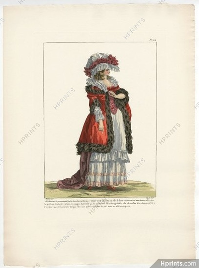 Galerie des Modes et Costumes Français 1912, Francois Watteau, Emile Lévy Editor "Pelisse doublée de poil"
