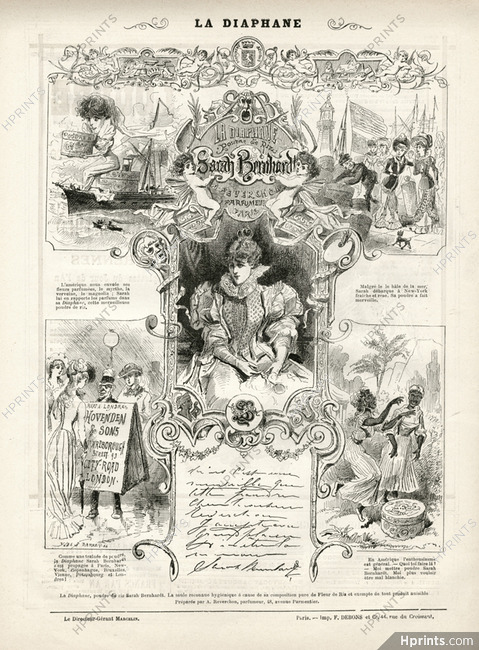 La Diaphane Sarah Bernhardt (Cosmetics) 1886 Autograph