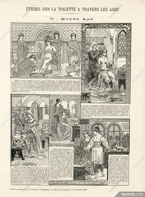 "Etude sur la toilette à travers les ages" 1896 "Moyen-Age" A. Vignola, Traditional Costume, Cosmetics