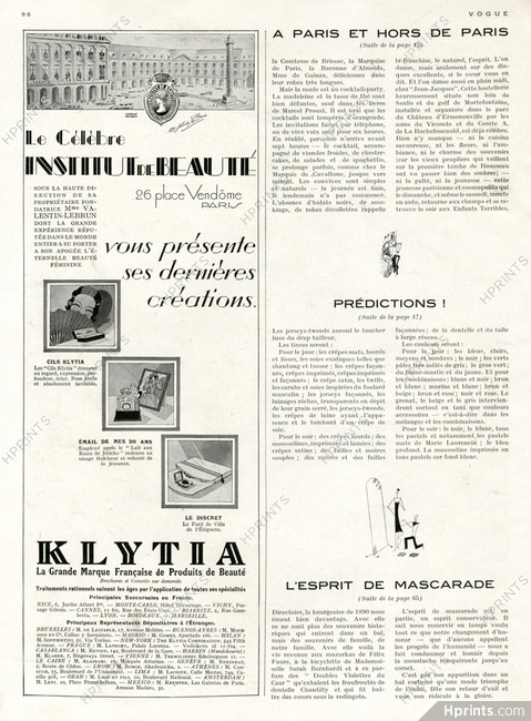 Klytia (Cosmetics) 1930 Institut de Beauté, 26 Place Vendôme