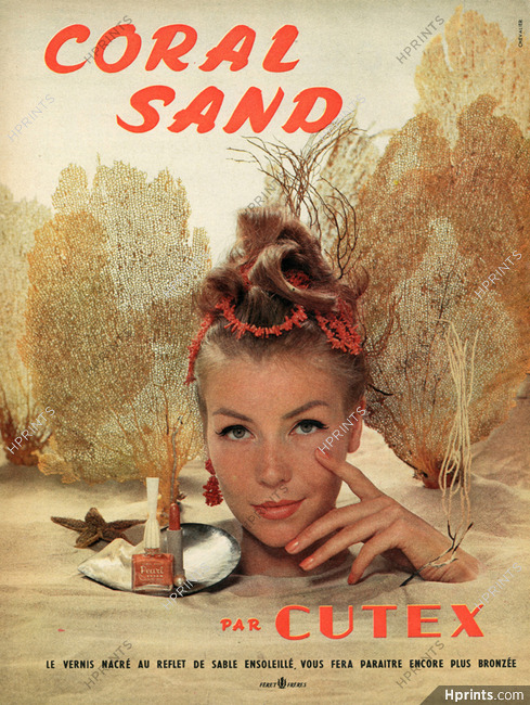 Cutex (Cosmetics) 1960 Coral Sand, Lipstick, Nail Polish