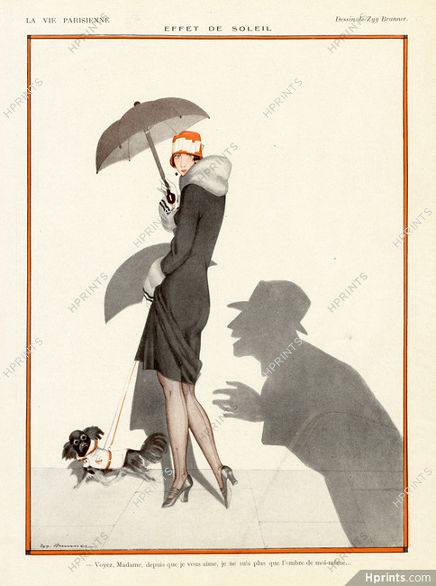 Zyg Brunner 1926 Shadows, Umbrella, Pekingese Dog