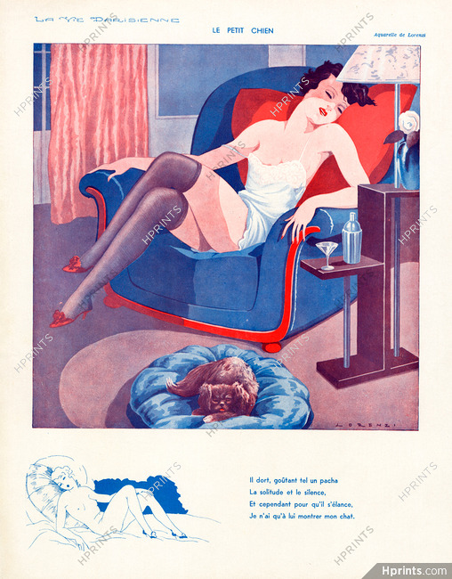 Fabius Lorenzi 1932 Le Petit Chien, Pekingese Dog, Stockings