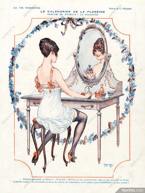 Hérouard 1917 ''Le calendrier de la Floréïne'' babydoll Nightie Making-up