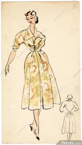 Robert Piguet 1943 Summer Dress 3-4 sleeves
