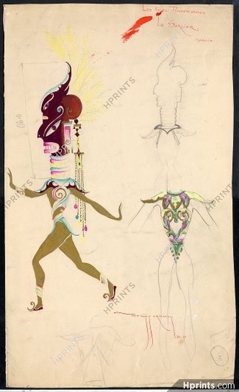 Michel Gyarmathy 1938 Folies Bergère, Original Costume Design, Les Noces Polynésiennes, Le Sorcier, The Sorcerer