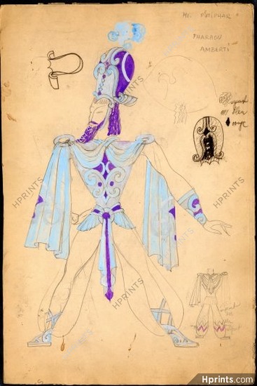 Michel Gyarmathy 1930s, Folies Bergère, Original Costume Design, Putophar, Pharaon