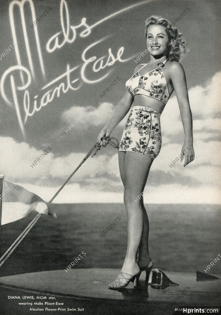 Mabs Pliant-Ease 1944 Diana Lewis MGM Star, Swimwear, Aleutian flower-print Swim Suit