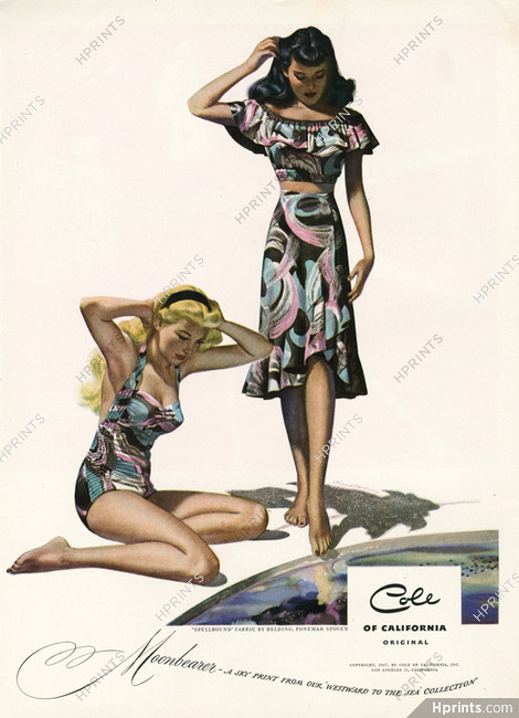 Cole of California 1947 Swim suit styling, Beachwear