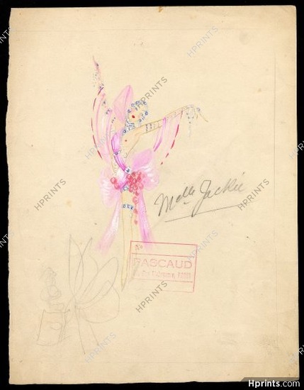 Jenny Carré 1930s, Original costume design, Mlle Jackie, Pascaud stamp