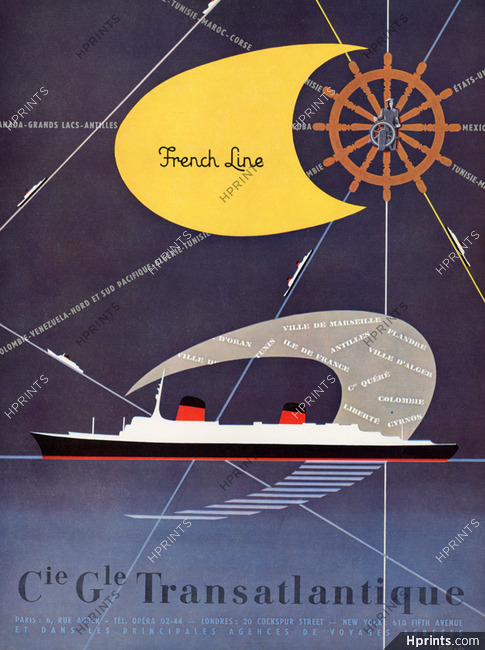 French Line (Ship company) 1956 Transatlantic Liner, Boat, Michel Lezla