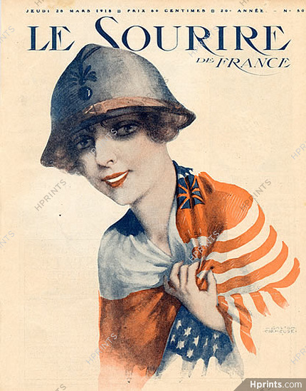 Gaston Cirmeuse 1918 American Flag, Woman Soldier, World War I