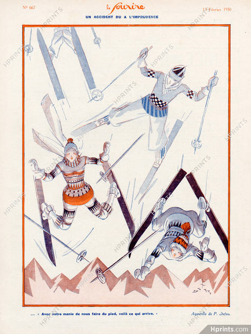 Paul Dufau 1930 "Un accident du à l'imprudence", Ski