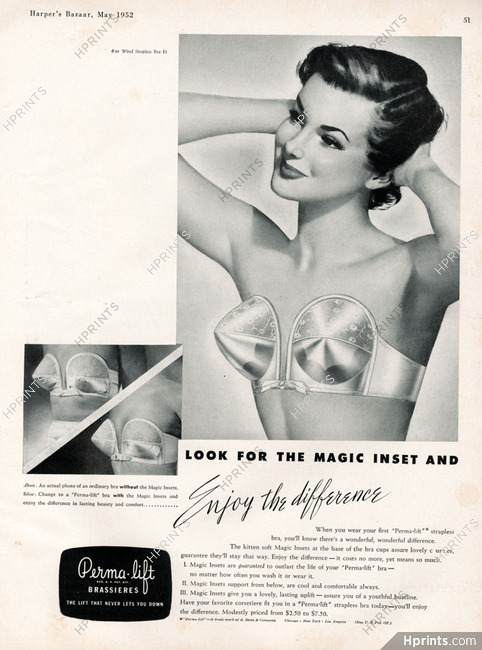 1952 women's Bali strapless bra that works vintage fashion ad