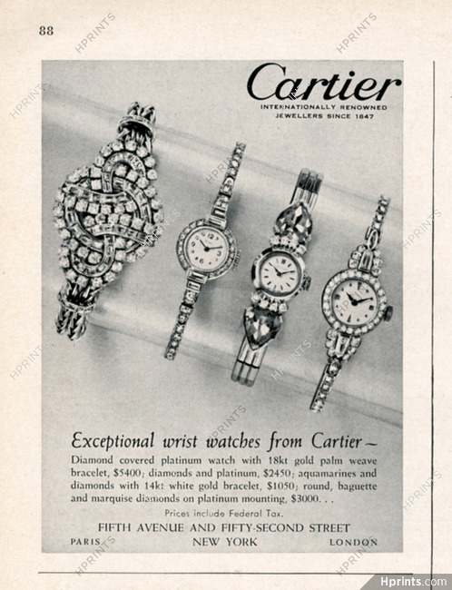 Cartier 1952 Wrist Watches, diamond platinum