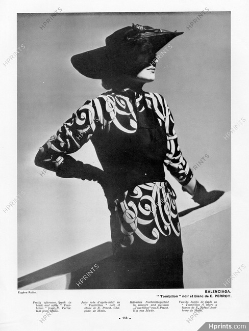 Balenciaga 1938 Afternooon dress, Perrot (fabric), Photo Eugène Rubin, Hat by Mado